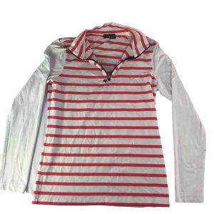 GOLFINO Half Zip 1/2 Zip Pullover Long Sleeve Shirt White Pink Stripe Women's M